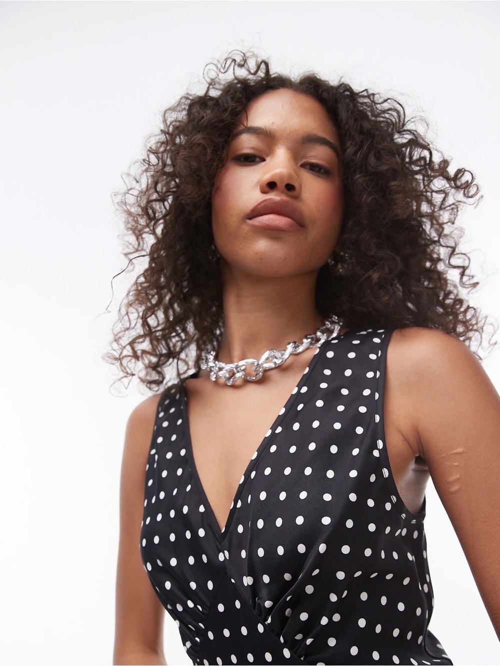 Topshop Black Maxi Dress with White Polka Dots - Picture 4 of 4